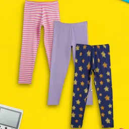 XY Life Girls Pack Of 3 Printed Astro Supercombed Cotton Leggings-image-85