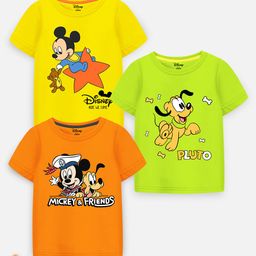 YK Disney Kids Pack of 3 Printed Extended Sleeves Cotton Regular Fit T-shirt-51