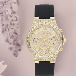GUESS Women Gold-Toned Embellished Dial & Black Straps Analogue Watch GW0257L1-picture-5