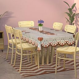 Kuber Industries Brown & Grey Printed Cotton 6-Seater Rectangular Table Cover-41