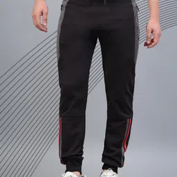 AKTIO Men Cotton Mid Rise Mesh-Block Bottom Dual-Stripes Joggers-image-8