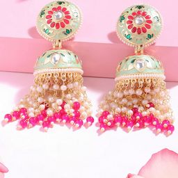 Zaveri Pearls Pink & Gold Plated Contemporary Jhumkas Earrings-85