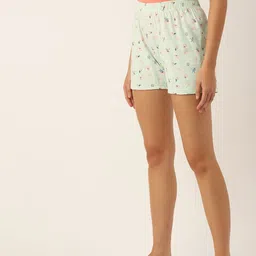 Clt s Women Sea Green & Pink Pure Cotton Floral Printed Lounge Shorts-picture-15