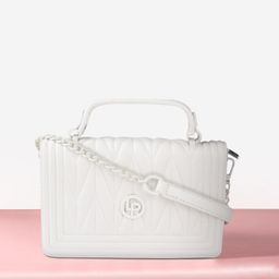 Lino Perros Women White Textured PU Structured Quilted Sling Bag-8