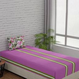 Huesland Pink & White Ethnic Motifs 144 TC Cotton Fitted Single Bedsheet & 1 Pillow Cover-image-20