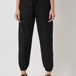Orchid Blues Women Black Loose Fit High-Rise Pure Cotton Joggers-image-66