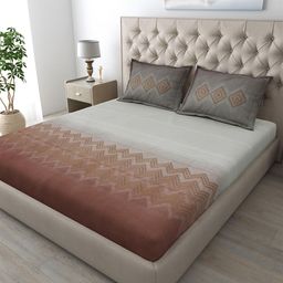 MAFATLAL Brown And Grey Geometric Printed 186 TC Cotton King Bedsheet Set-2.74 m x 2.74 m-picture-2