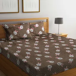 KLOTTHE Brown & White Bunny Printed Woolen 300 TC Double King Bedsheet & 2 Pillow Covers-image-35