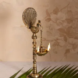 DecorTwist Gold-Toned Brass Peacock Design Hanging Diyas-image-57
