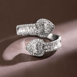 Rubans Rhodium Plated Cubic Zirconia Studded Double Buckle Design Adjustable Ring image 3