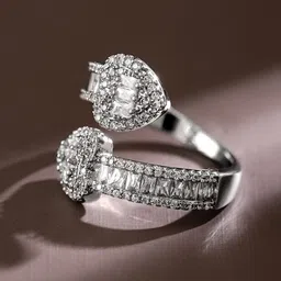 Rubans Rhodium Plated Cubic Zirconia Studded Double Buckle Design Adjustable Ring image 4