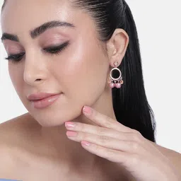 Estele Rose-Gold Plated Pearls-Studded Circular Drop Earrings-picture-10