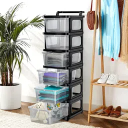RUBOXA Transparent & Black 6-Layer Modular Storage Drawer Organisers image 2