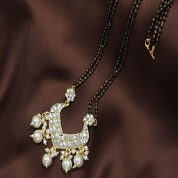I Jewels White & Gold-Toned Pearl Kundan Studded & Beaded Mangalsutra-picture-4