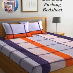 Arrabi Bookfold Purple & Orange Geometric Printed 300 TC King Bedsheet & Pillow Covers-image-48