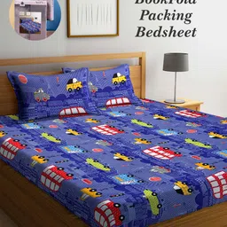 Arrabi Bookfold Blue & Red Conversational Printed 300 TC King Bedsheet & Pillow Covers-image-75