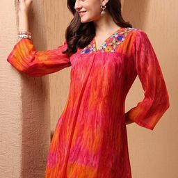 Sangria Women Georgette Tie & Dye and Embroiderey A-line Flared Kurta-picture-44