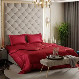 Stoa Paris Red Solid 4 Piece Double Queen Regular Bedding Set image 1