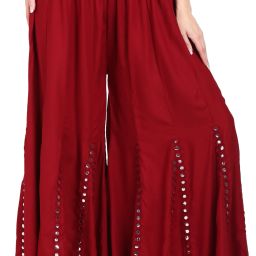 Women Flared Maroon Viscose Rayon Trousers-image-39