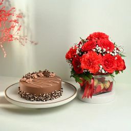 Choco Chip Cake With Flower And Chocolate Arrangement-image-48