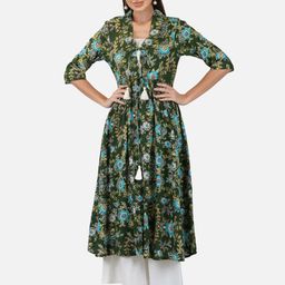 Porsorte Floral Printed Longline Tie-Up Shrug-45