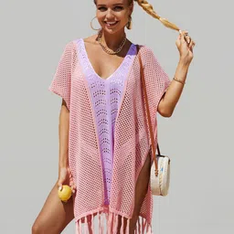 JC Collection Colourblocked Knitted Sheer Swimwear Cover up Top-image-9