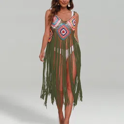JC Collection Self-Design Swimwear Longline Cover Top With Tasselled-image-24