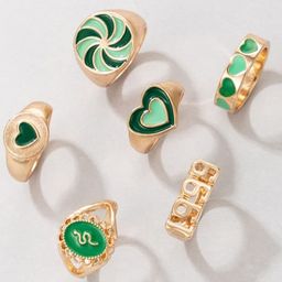 Fashion Frill Set Of 6 Gold-Plated Green Designer Finger Ring-19