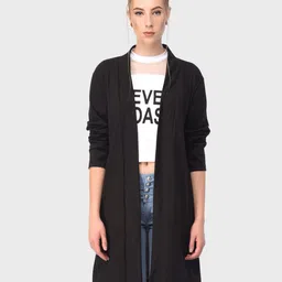 TEEMOODS Women Black Solid Open Front Longline Shrug-45