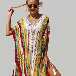 JC Collection Women Self-Design Crochet Cover-Up Kaftan Dress-image-9