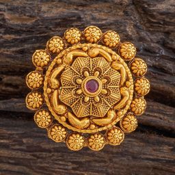 Kushal's Fashion Jewellery Red Stone-Studded Gold-Plated Antique Finger Ring-picture-13