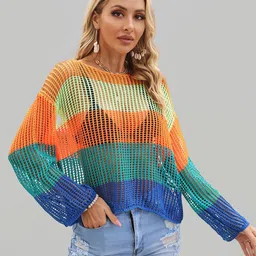 JC Collection Self Design Boat Neck Cover Up Top-image-75