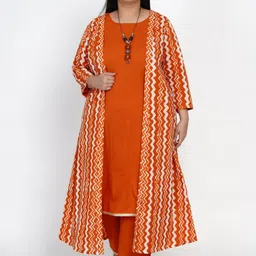 Fabnest Curve Women Orange & Red Printed Longline Shrug-31