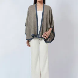 First Resort by Ramola Bachchan Open Front Knitted Cashmere Cape Shrug-1