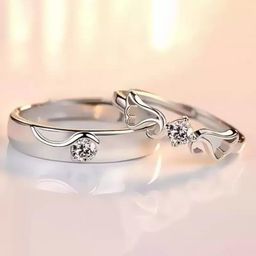 FIMBUL Unisex Set Of 2 Sterling Silver CZ-Studded Adjustable Finger Rings-15