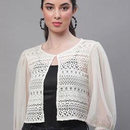 Rute Women Lace Button Front Crop Cotton Shrug-28