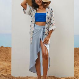 CMGE Floral Printed Swimwear Cover up Top-image-78