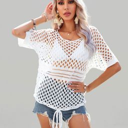 JC Collection Self Design Semi Sheer Swimwear Cover Up Top-image-56