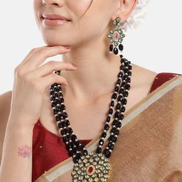 Anouk Women Gold-Plated Kundan Studded Layered Necklace with Earrings-55