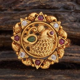Kushal's Fashion Jewellery Ruby-Green Gold-Plated Ethnic Antique Finger Ring-image-105