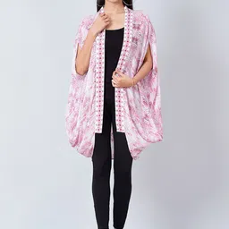 First Resort by Ramola Bachchan Open Front Printed Longline Shrug-16