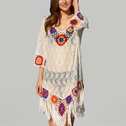 JC Collection Self-Design Knitted Swimwear Cover Up Top-image-66