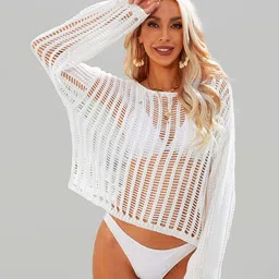 JC Collection Self-Design Swimwear Cover Up Top-image-10