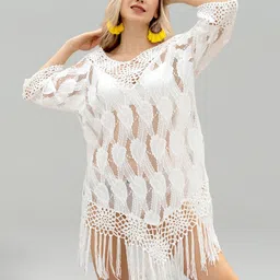 JC Collection Self Design V-Neck Crepe Swimwear Cover up Dress-image-24