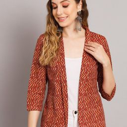 KALINI Chevron Printed Cotton Open Front Shrug-9