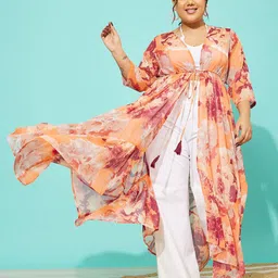 QUIERO MAS Floral Printed Longline Tie-Up Shrug-36