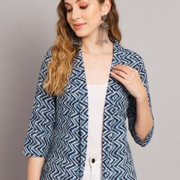 KALINI Geometric Printed Cotton Shrug-13