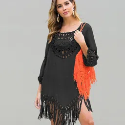 JC Collection Scoop Neck Fringed Swimwear Cover up Dress-image-61