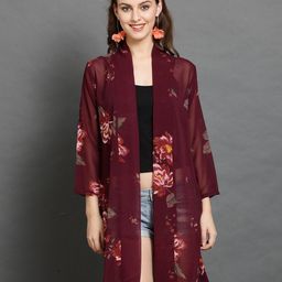BAESD Women Printed Longline Open Front Shrug-18
