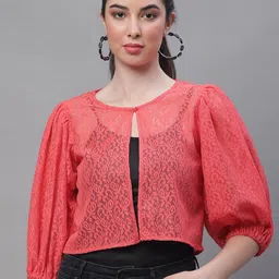 Rute Open Front Stylish Crop Button Cotton Shrug-49